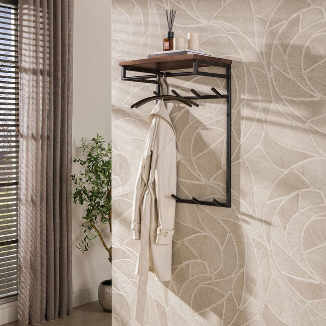 WoonStijl Kapstok Custom hoog roede en hoedenplank 2x4 haken acacia bruin