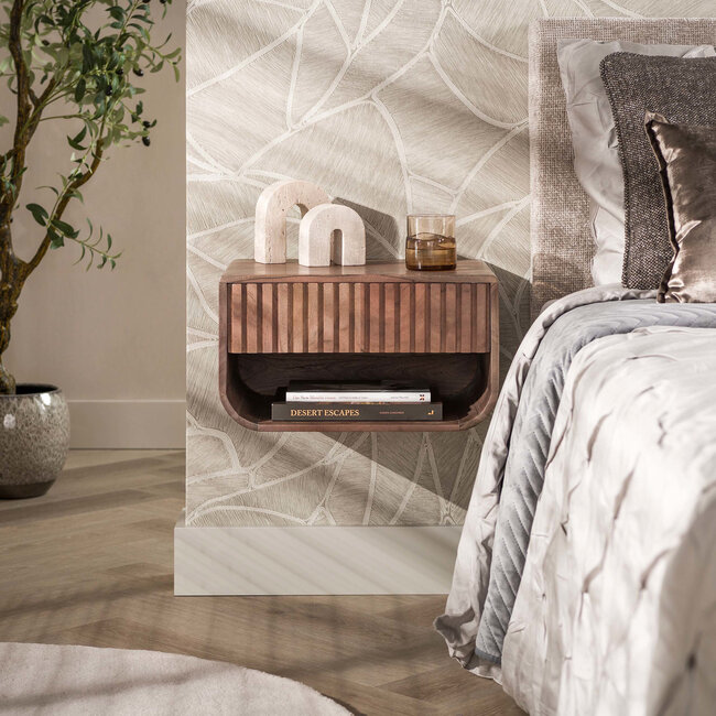 WoonStijl Nachtkastje Carve rounded zwevend 1 lade acacia bruin