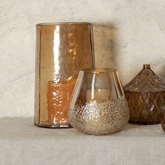 PTMD Ameara Amber glas rond taps windlicht S
