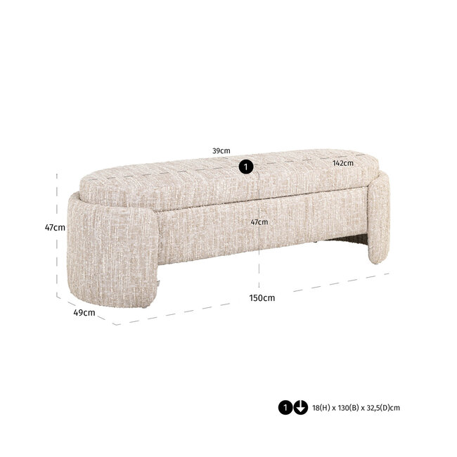 Richmond Interiors  Bank Cupid beige angora met opbergruimte