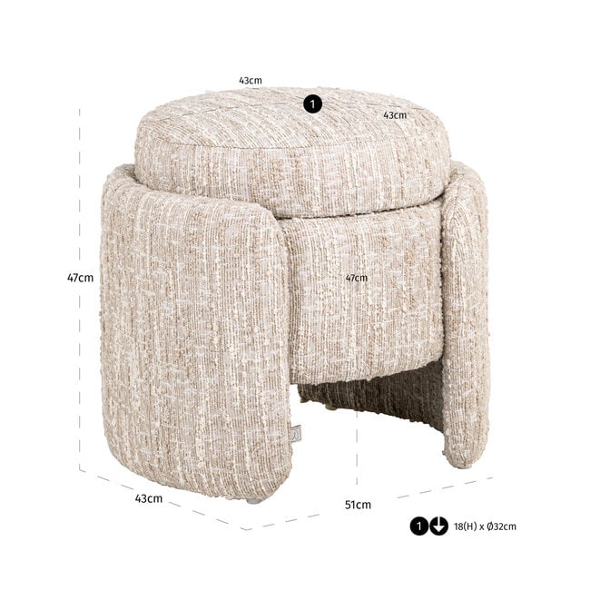 Richmond Interiors  Poef & Voetenbank Cupid beige angora met opbergruimte