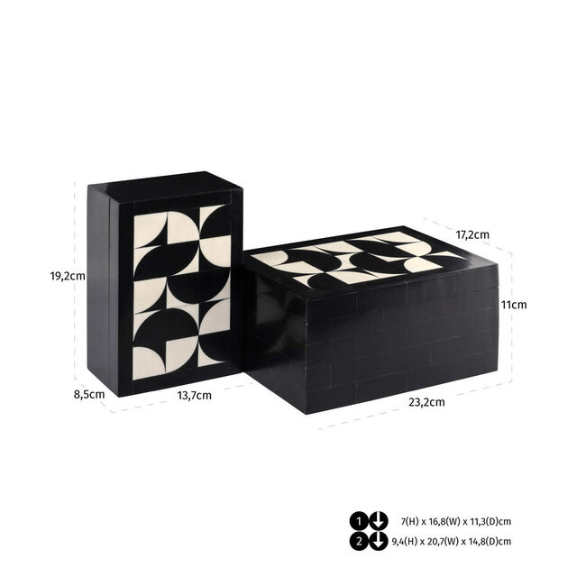 Richmond Interiors  Opbergdoos Rae zwart/wit - Set van 2