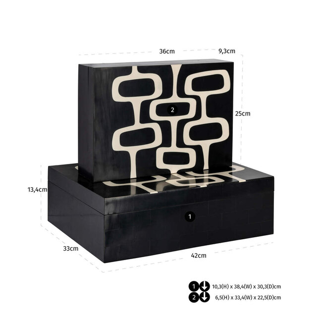 Richmond Interiors  Opbergdoos Lux zwart/wit - Set van 2