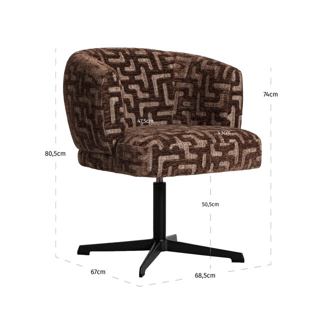 Richmond Interiors  Eetkamerstoel Dinan bruin labyrinth fire retardant - draaibaar