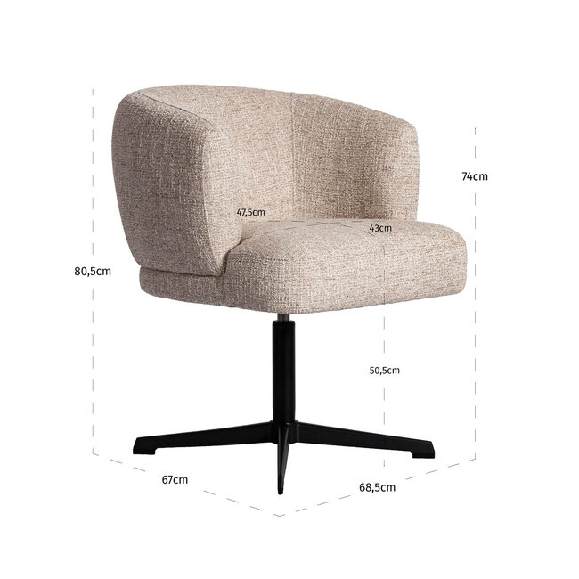 Richmond Interiors  Eetkamerstoel Dinan cream tweed fire retardant - draaibaar