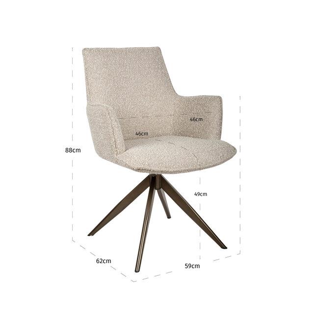 Richmond Interiors  Eetkamerstoel Dakota naturel chunky draaibaar met arm