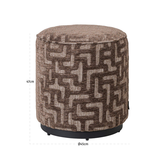 Richmond Interiors  Poef & Voetenbank Lexie bruin labyrinth 45Ø