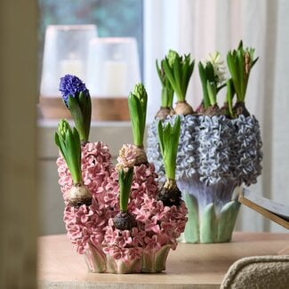 Light en Living Vaas deco 35x21x28 cm FLOWER keramiek roze+groen