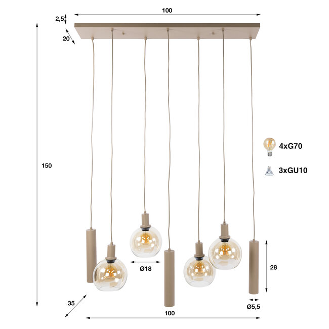 WoonStijl Hanglamp 4+3L Sfera beige
