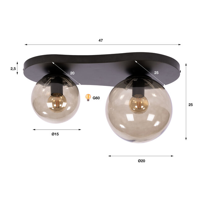WoonStijl Plafondlamp Bubble 2-lichts Sienna bruin