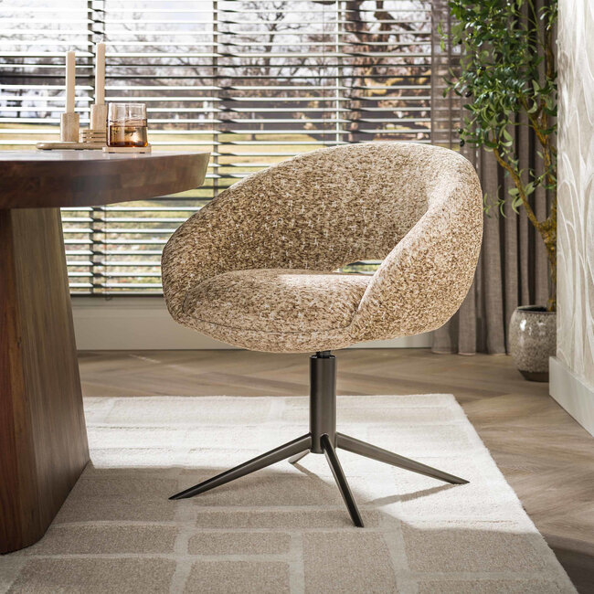 WoonStijl Armstoel Cupa draaibaar Delviro champagne - frame bruin