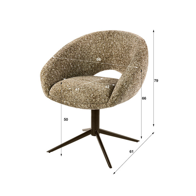 WoonStijl Armstoel Cupa draaibaar Delviro Delviro champagne - frame bruin