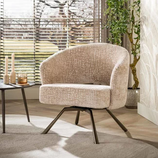 WoonStijl Fauteuil Salon Cross draaibaar Monti zand- frame bruin