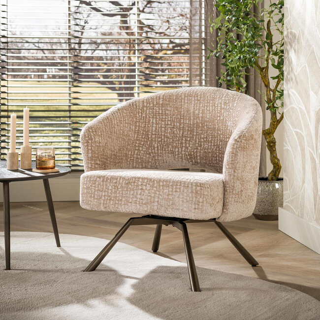 WoonStijl Fauteuil Salon Cross draaibaar Monti zand- frame bruin