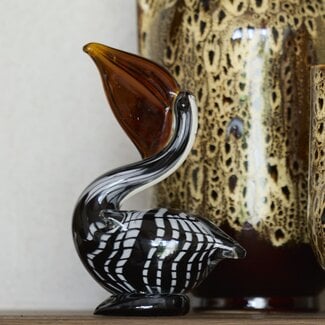 Light en Living Ornament 13x7x19 cm PELICAN glas zwart-wit+bruin gestreept