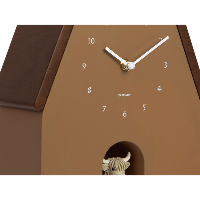 Karlsson Wandklok Highland Cow Cuckoo - mokka bruin