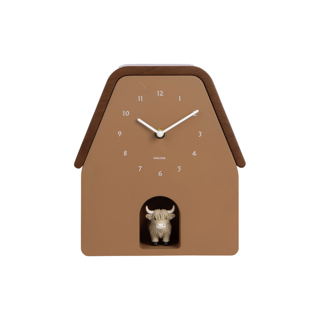 Karlsson Wandklok Highland Cow Cuckoo - mokka bruin