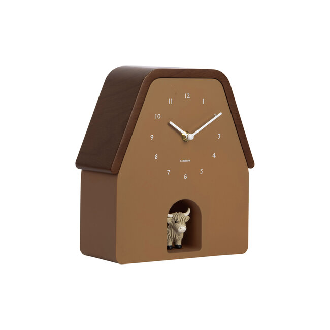 Karlsson Wandklok Highland Cow Cuckoo - mokka bruin