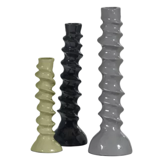 Woood Bexi Kandelaar Metaal Grijs/Groen - Set Van 3