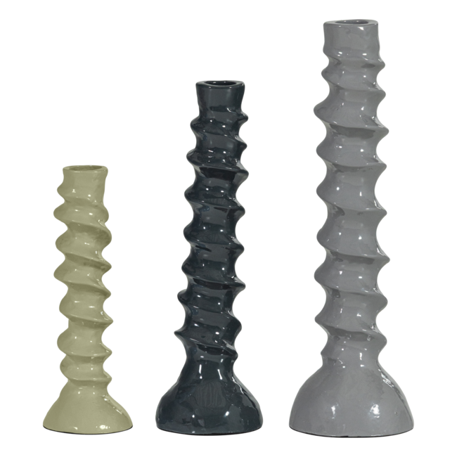 Woood Bexi Kandelaar Metaal Grijs/Groen - Set Van 3