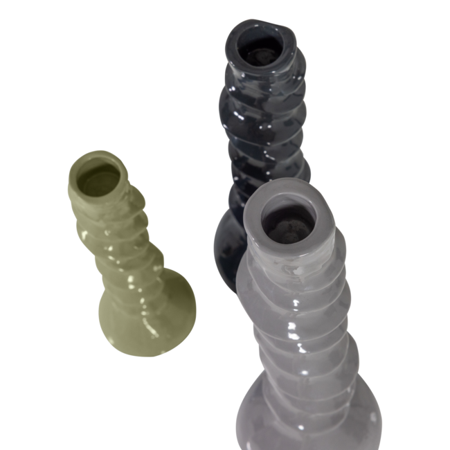 Woood Bexi Kandelaar Metaal Grijs/Groen - Set Van 3
