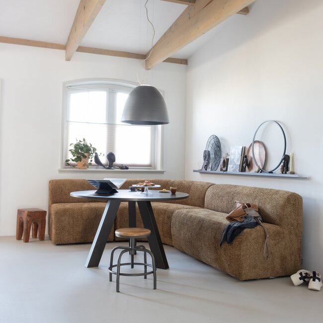 Woood Mojo Base Eetbank Halfronde Hoek Rug Wollig Honinggeel [FSC]