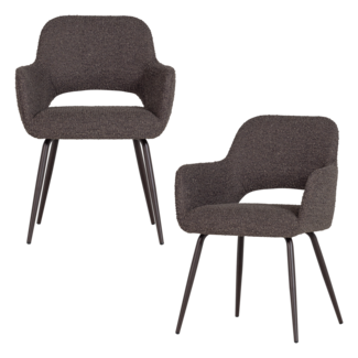 Woood Jenny Eetkamerstoel Boucle Bruin Melange - Set Van 2 [FSC]