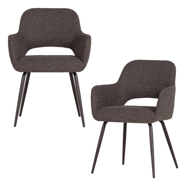 Woood Jenny Eetkamerstoel Boucle Bruin Melange - Set Van 2 [FSC]