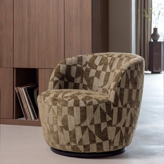 Woood Serra Draaifauteuil Grafisch Patroon Olijfgroen [FSC]