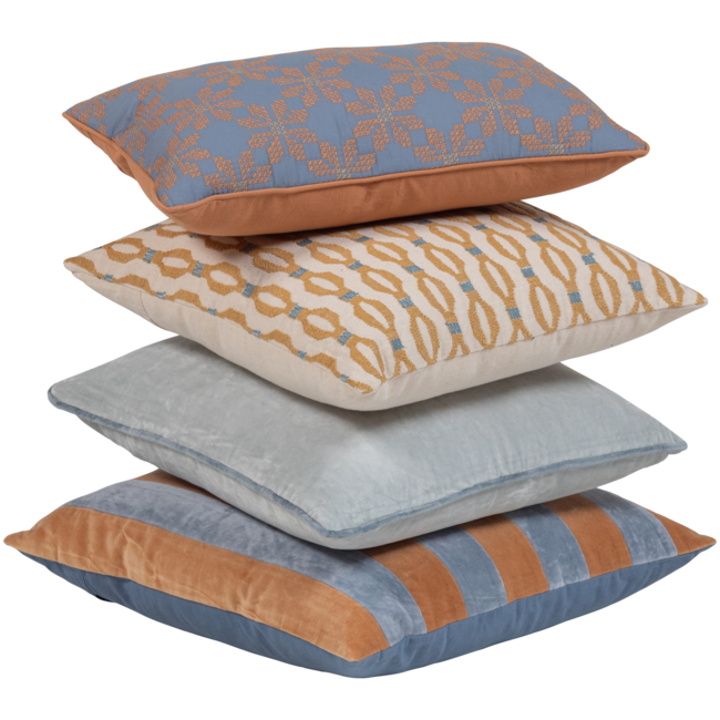 Woood Lira Kussens Blauw/Oranje - Set Van 4