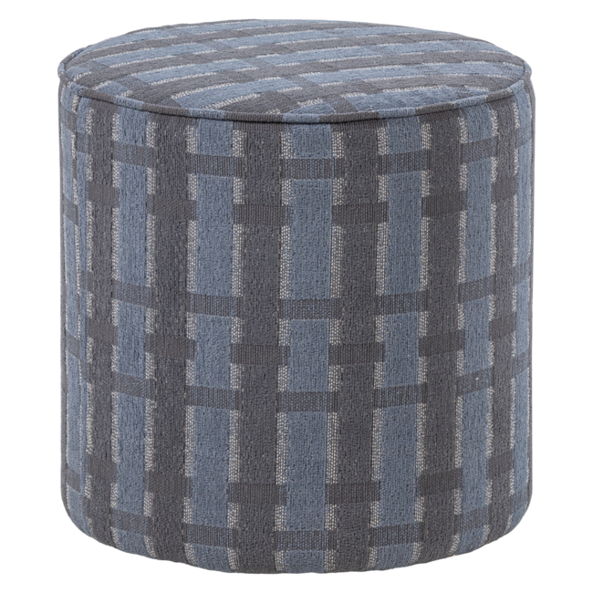 Woood Sarli Poef Hoog Ruit Dessin Chenille Grijs/Blauw [FSC]