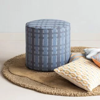 Woood Sarli Poef Hoog Ruit Dessin Chenille Grijs/Blauw [FSC]