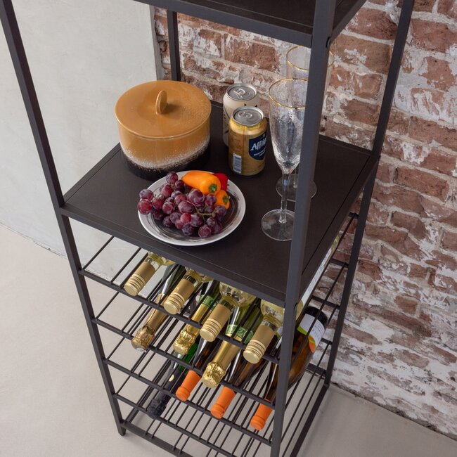 Woood Reese Multifunctioneel Wijn-/Drankenrek Metaal Donkerbruin