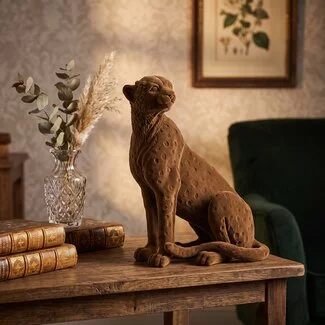 Light en Living Ornament Cheetah velvet of zwart