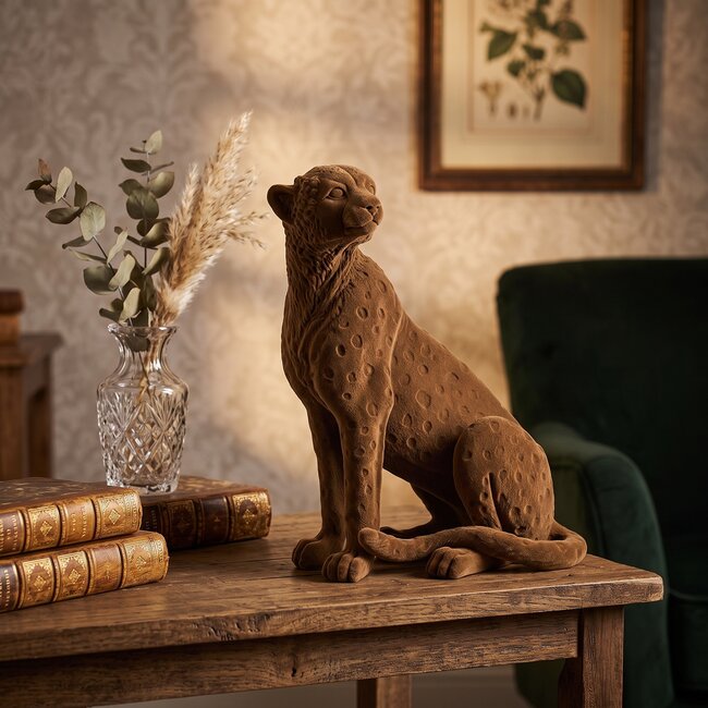 Light en Living Ornament CHEETAH velvet Bruin of zwart in 3 maten
