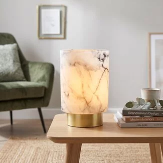 Light en Living Tafellamp LED Marmer Glas Wit – Grijs Klein