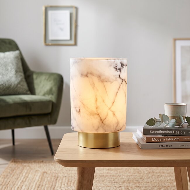 Light en Living Tafellamp LED Marmer Glas Wit – Grijs Klein van Light & Living