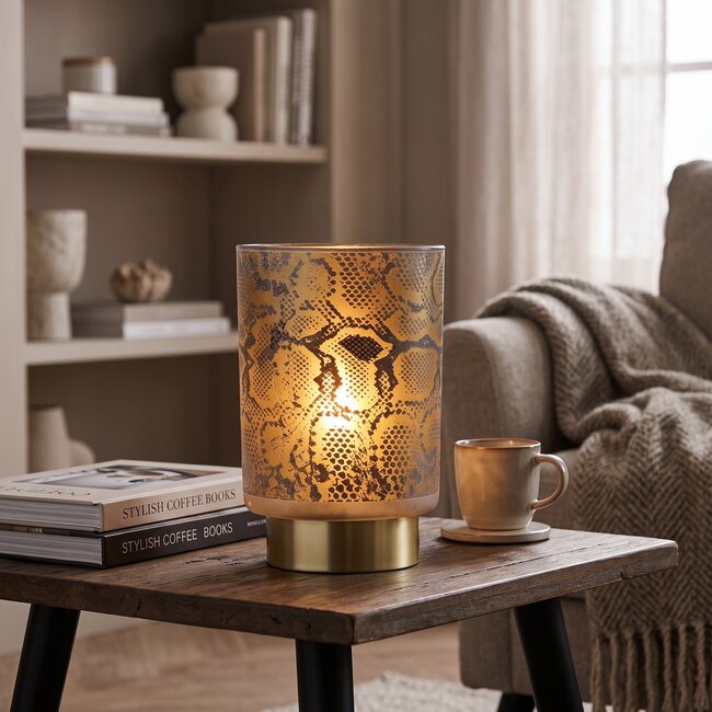 Light en Living Tafellamp LEOPARD Glas Lichtgrijs klein - Stijlvolle Glazen Verlichting