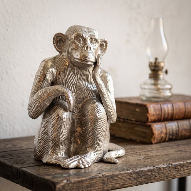 Light en Living Ornament Aap Nikkel - Stijlvol Dierenbeeldje van Light & Living