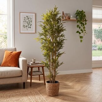 PTMD Kunstplant Bamboo Groen in Zwarte Pot L