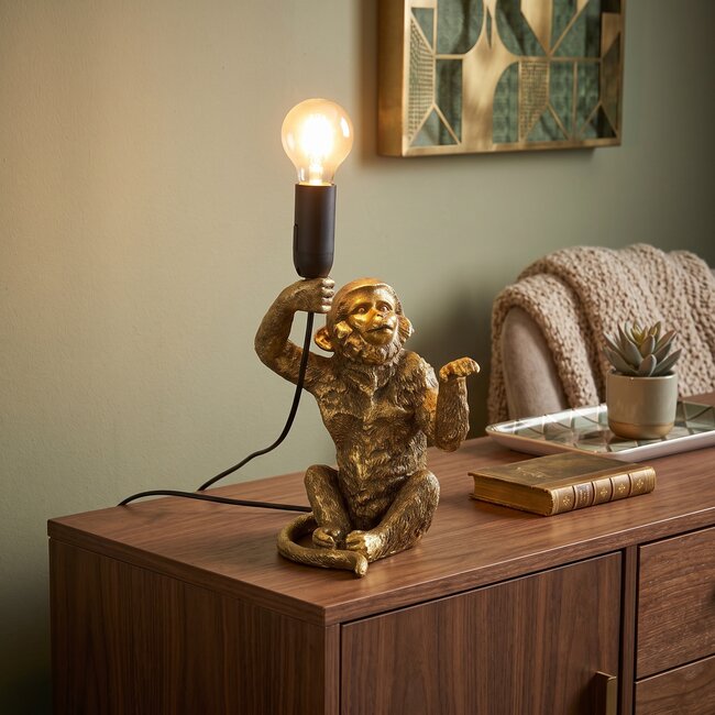 Countryfield Tafellamp E14 Cheeta zittend goud inclusief lichtbron