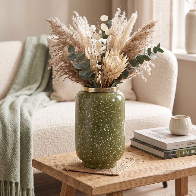 Light en Living Vaas deco Ø18x30 cm CHOW groen/wit-goud