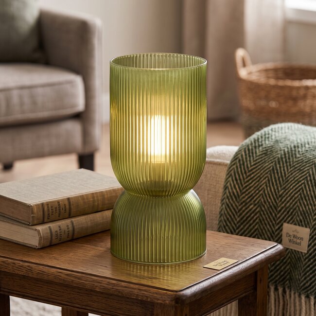Light en Living Tafellamp LED PHOEBE glas olijfgroen Ø14x27,5 cm