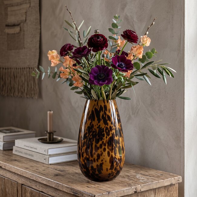 Light en Living Vaas IZEDA glas bruin-zwart - Ø23x40 cm van Light & Living