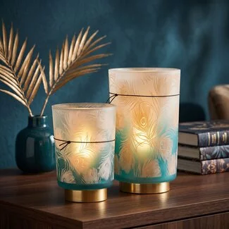Light en Living Tafellamp LED PEACOCK glas turquoise/goud