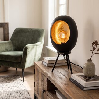 Countryfield Tafellamp E27 Eggy zwart/goud op pootjes