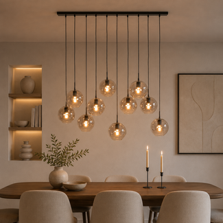 Light en Living Hanglamp SUBAR 10-Lichts Mat Zwart & Smoke Glas
