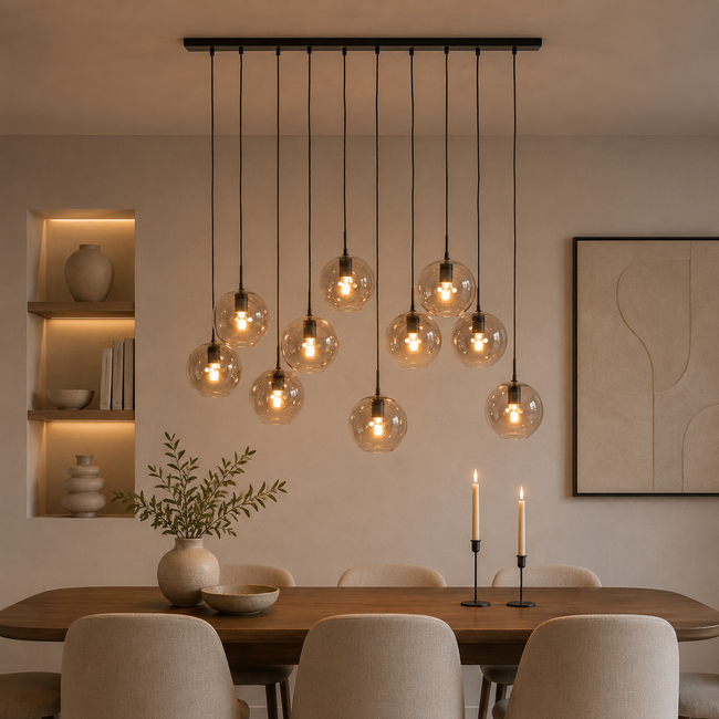 Light en Living Hanglamp 10L 124x35x120 cm SUBAR mat zwart & smoke glas