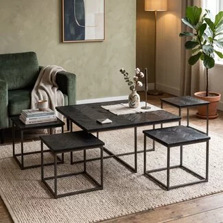 Tower Living Salontafel set van 5 Via – Gerecycled teak black