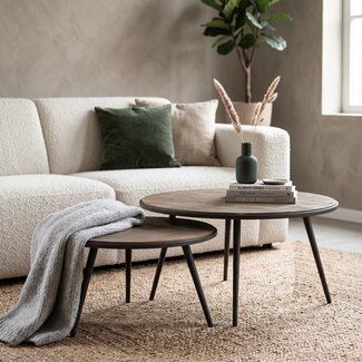Tower Living Set van 2 bijzettafels Rolo – gerecycled teak greywash